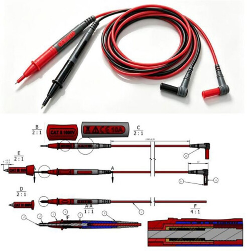 Multimeter Test Leads with 4mm Plug, Rotatable Probe Tips High Voltage Double Insulated Silicone Test Probes 1