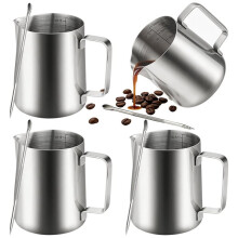 4er-Pack Milchaufschäumkännchen (Je 590 Ml) mit 4 Latte-Art-Stiften