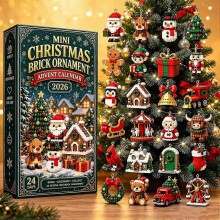 Calendario de Adviento 2026 con mini adornos navideños en 3D estéreo, cuenta regresiva de 24 días para Navidad con 24 modelos