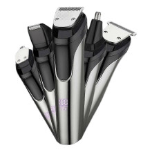 Vijf-in-één elektrische tondeuse voor mannen, verzorgingsset met neushaartrimmer, baardtrimmer en bakkebaardtrimmer.