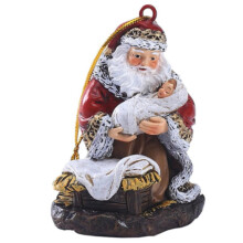 Colgante navideño de resina Alasum con figura de Papá Noel sosteniendo un adorno festivo para escritorio, ideal para la decor