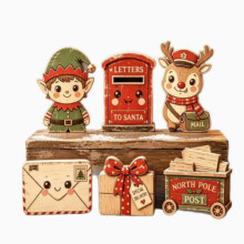 Decorazione da scrivania natalizia retrò in legno, set di Babbo Natale e pupazzo di neve, insegna decorativa natalizia da scrivani