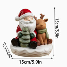 Doppelseitige Tischdekoration aus Kunstharz, bestehend aus einer Kombination aus Weihnachtsmann und Hirsch.