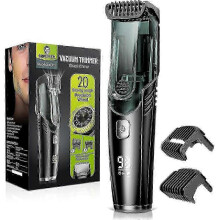Vákuový zastrihávač brady, nabíjateľný zastrihávač fúzov s hrebeňom s nastaviteľnou dĺžkou (1-20 mm), vodotesný IPX6