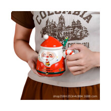 Tazza in ceramica creativa con Babbo Natale in stile cartone animato, tazza dipinta a mano con un'immagine di una celebrità di int