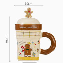 Weihnachtsgeschenkbecher mit Deckel und Löffel, hochwertige Keramiktasse mit Weihnachtsmannmotiv