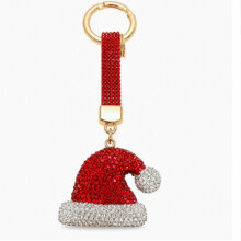 Portachiavi con cappello di Natale interamente tempestato di diamanti, ciondolo piccolo di lusso con Babbo Natale tempestato di di
