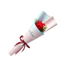 Sapone a forma di rosa con stelo singolo e foglia, simulazione di un fiore, attività di Natale, regalo per insegnanti.