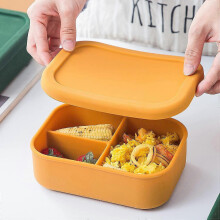 Bento-eväsrasia, 3-lokeroinen silikoninen lounasrasia, vuotamaton salaattibento-rasia aikuisille, mikroaaltouunin kestävä (keltain