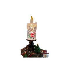 Lanterna natalizia con sfere di neve e musica, scena di Babbo Natale, candela senza fiamma, luce scintillante, alimentata tramite