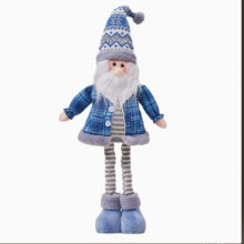 Decorazione per bambola telescopica Babbo Natale Pupazzo di neve Alce Griglia blu Bambola in piedi Ornamento per bambola