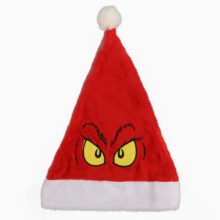 Cappello natalizio in peluche del Grinch, ricamato, con blocchi di colore, ideale per feste di Natale per adulti e bambini.