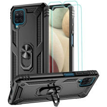 Phone case, for 6.5 inch smartphone, dual layer, metal ring holder kickstand, shockproof protective HD Screen Protector Military Grade