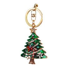Diamond studded Christmas tree car keychain metal cute couple bag pendant keychain ring