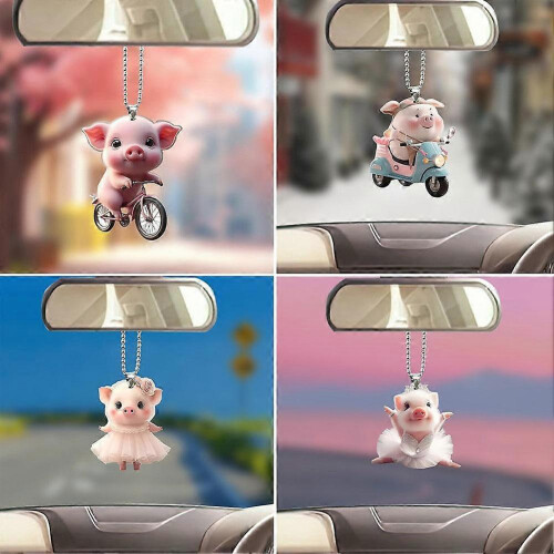 Realistic Pig Shaped Car Decor Hanging Charm with Chain For Interior B6Q4 2