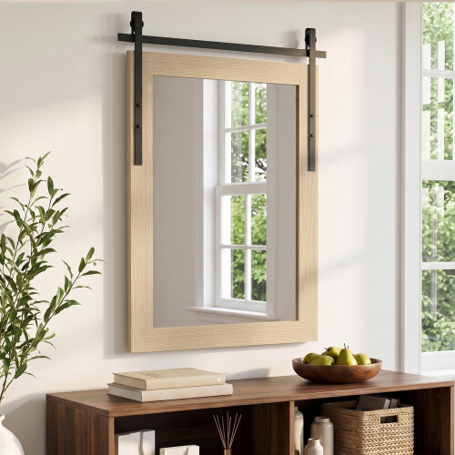 Homcom HOMCOM Farmhouse Rectangle Mirror, 110 x 66 cm, White Oak