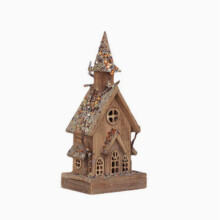 Decoraciones navideñas, cabaña de madera iluminada con lentejuelas, casita pequeña de escritorio