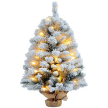 3ft Snowy Tabletop Artificial Christmas Tree with Warm White LED Lights, Festive Mini Home and Office Holiday Decoration