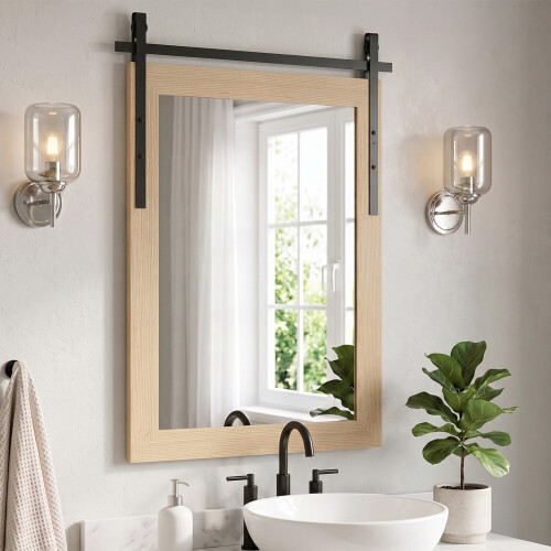 Homcom HOMCOM Farmhouse Rectangle Mirror, 110 x 66 cm, White Oak 1