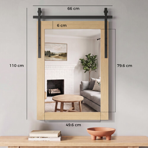 Homcom HOMCOM Farmhouse Rectangle Mirror, 110 x 66 cm, White Oak 2