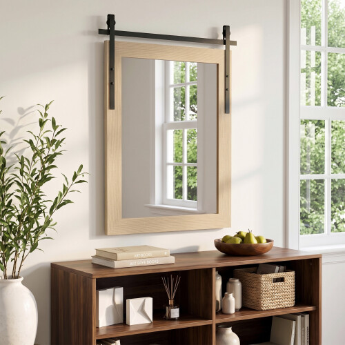 Homcom HOMCOM Farmhouse Rectangle Mirror, 86.5 x 61 cm, White Oak