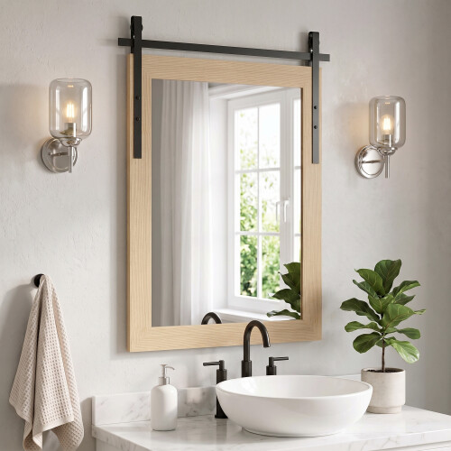 Homcom HOMCOM Farmhouse Rectangle Mirror, 86.5 x 61 cm, White Oak 1