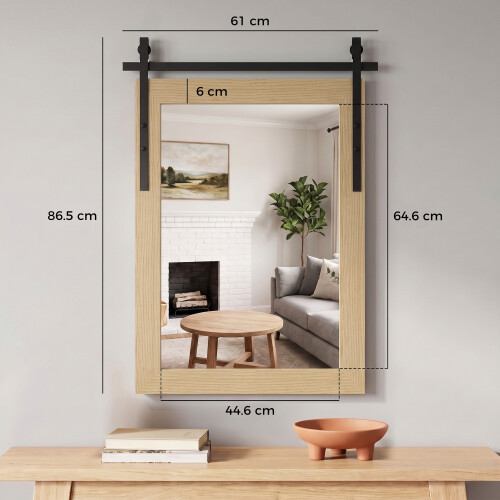 Homcom HOMCOM Farmhouse Rectangle Mirror, 86.5 x 61 cm, White Oak 2