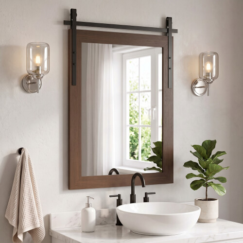 Homcom HOMCOM Farmhouse Rectangle Mirror, 86.5 x 61 cm, Dark Brown 1