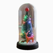 Mini árbol de Navidad luminoso con cubierta de cristal, decoración de escritorio con iluminación de Papá Noel.