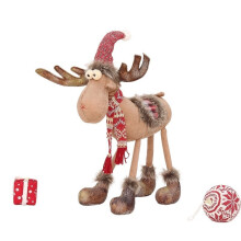 Weihnachtsdekorationsartikel: Rote, gespannte Elchpuppe aus Stoff, Geschenkanhänger