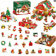 Kerstcadeau: Kersthuisje, 24-in-1 bouwblokken met kleine deeltjes, een leuk kerstcadeau voor kinderen.