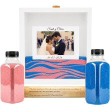 Ritual Arena Kit de Cerimónia de Casamento, Caixa de Madeira Branco 25x25 cm, Pergaminho e 2 Garrafas 800 g, Rosa e Azul