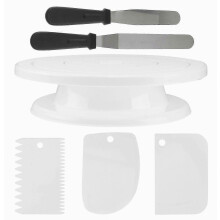Cake Decorating Tools Set with Rotating Turntable and Scrapers for Easy Use White