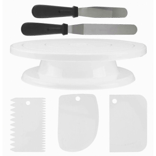 Cake Decorating Tools Set with Rotating Turntable and Scrapers for Easy Use White