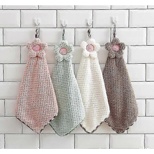 4pcs Hanging Hand Towels For Kitchen Cream Pink Green Brown