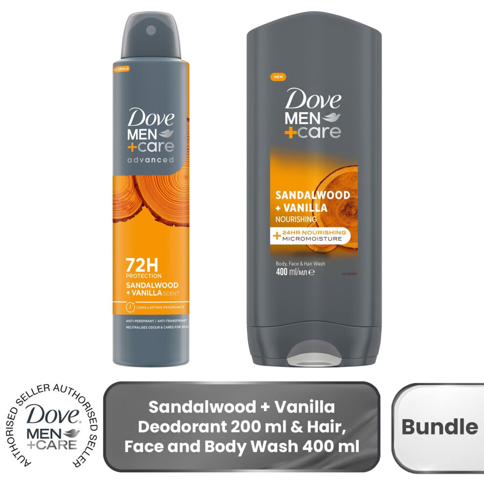 Dove Orange Men's Sandalwood & Vanilla Bundle Deodorant Spray & Body Wash In - Image 2