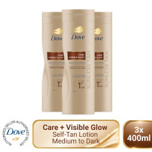Dove Visible Glow Self-Tan Lotion Nourishing Care Medium to Dark Skin, 3x400ml