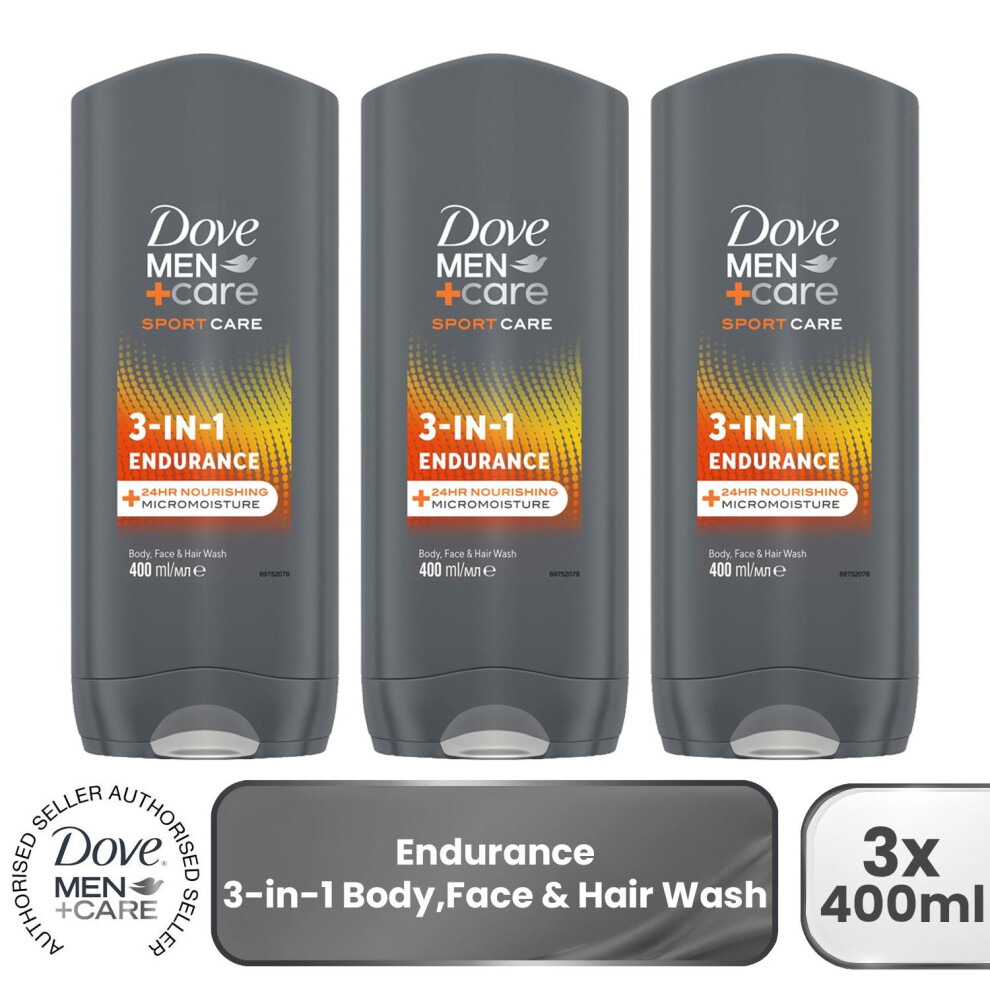 Dove Men's Grey +Care 'Hair, Face & Body Wash', 3 In 1 Endurance,6X400ml In - Image 6