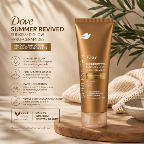 Dove Dove Summer Revived Tanning Lotion 200ml 6 Pack, Light to Medium Sunkissed Glow 2