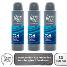 3x Dove Men+Care Antiperspirant Deodorant 72H Protection, Clean Comfort - 150 ml