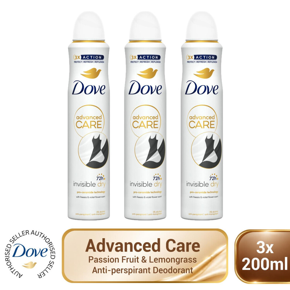 Dove Advanced Care Invisible Dry Anti-Perspirant Aerosol Women's Deodorant Spray with Pro-Ceramide technology for 72 hour protection against sweat and odour 200 ml - Image 3