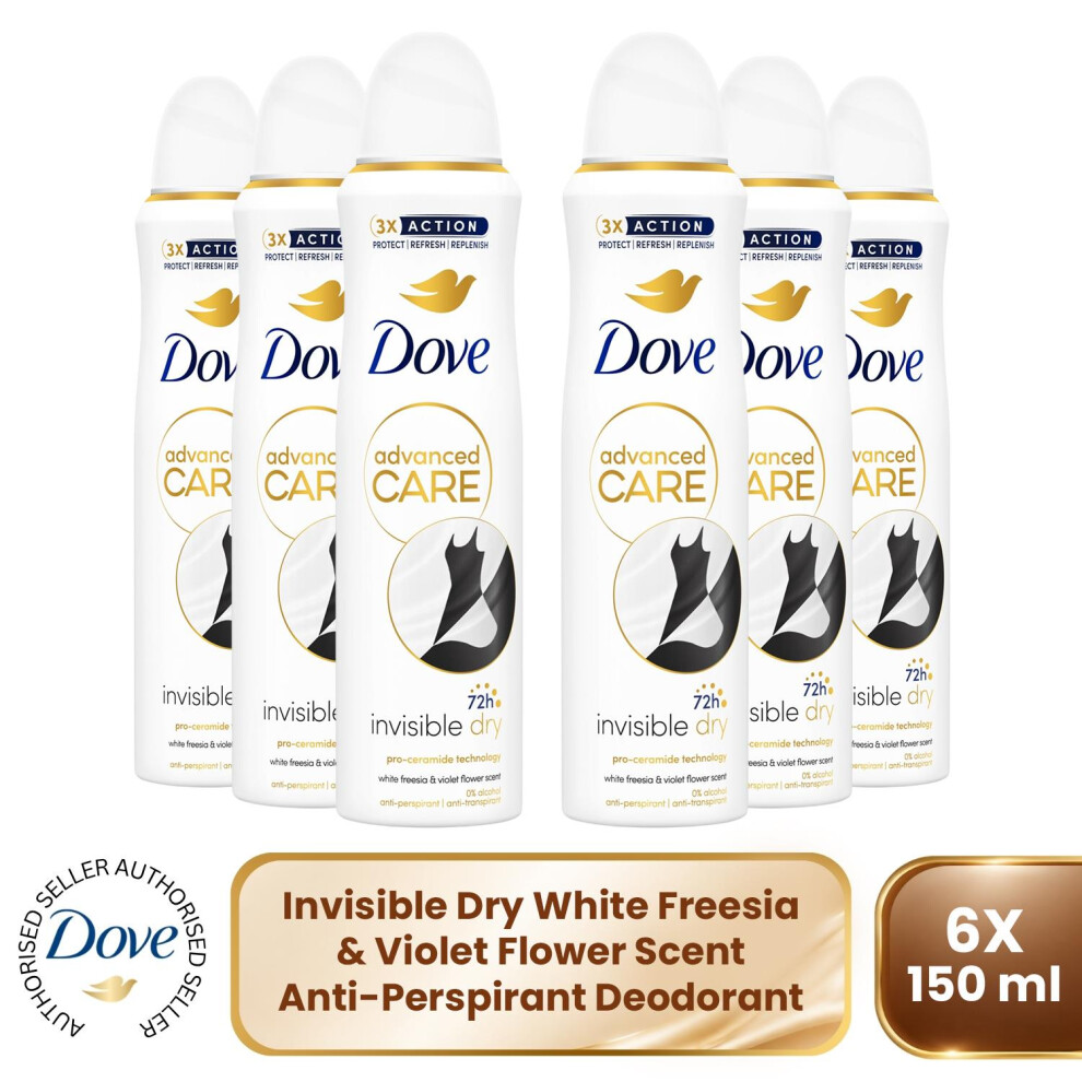 Dove Women's White 'Antiperspirant' Advanced Care 72H Deodorant For 6X 150Ml In - Image 3