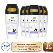 Dove Invisible Dry Roll On Anti-Perspirant Long Lasting Fragrance 48H, 6x50ml