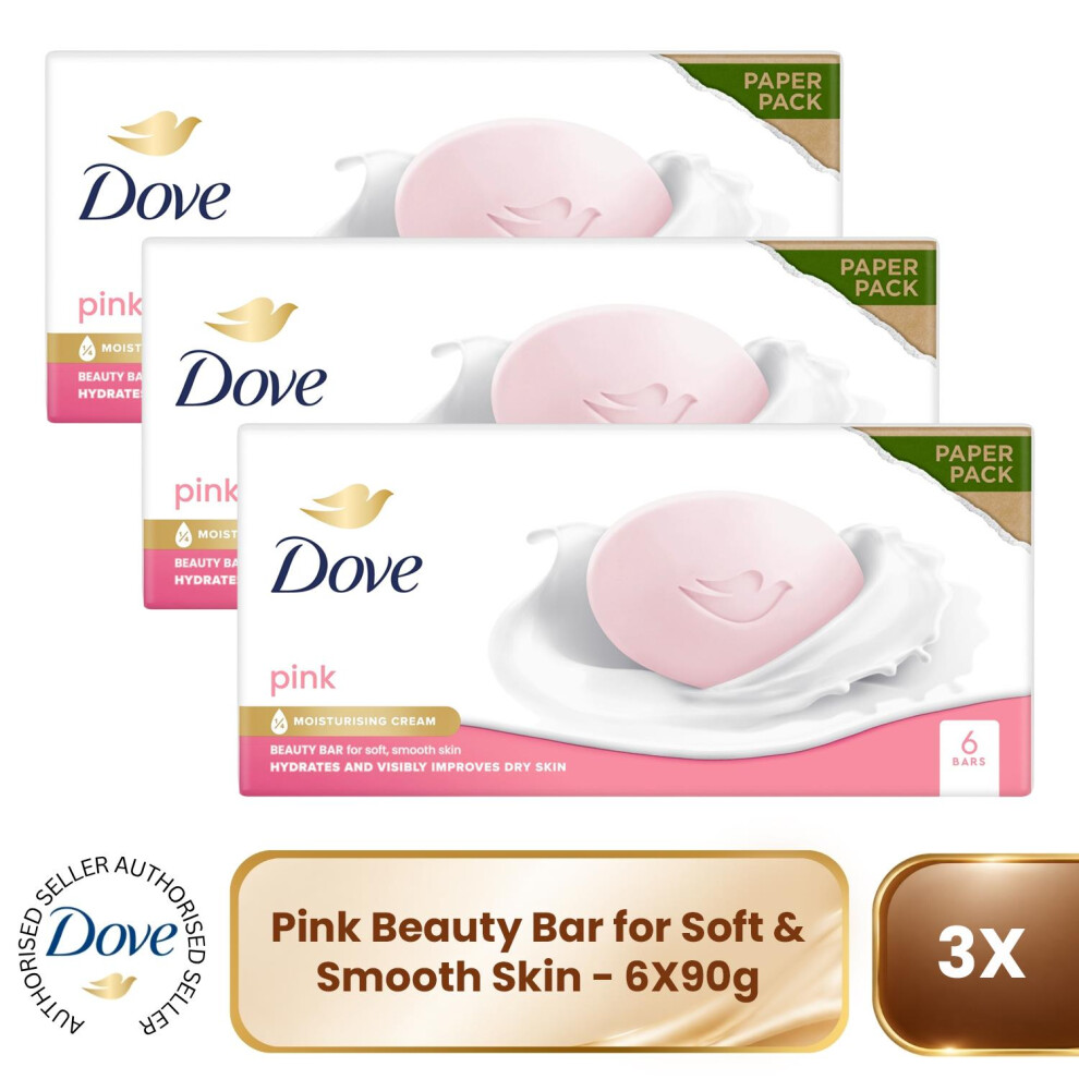 Dove Pink Moisturising Beauty Cream Bar for Soft & Smooth Skin, 6x90g - Image 7