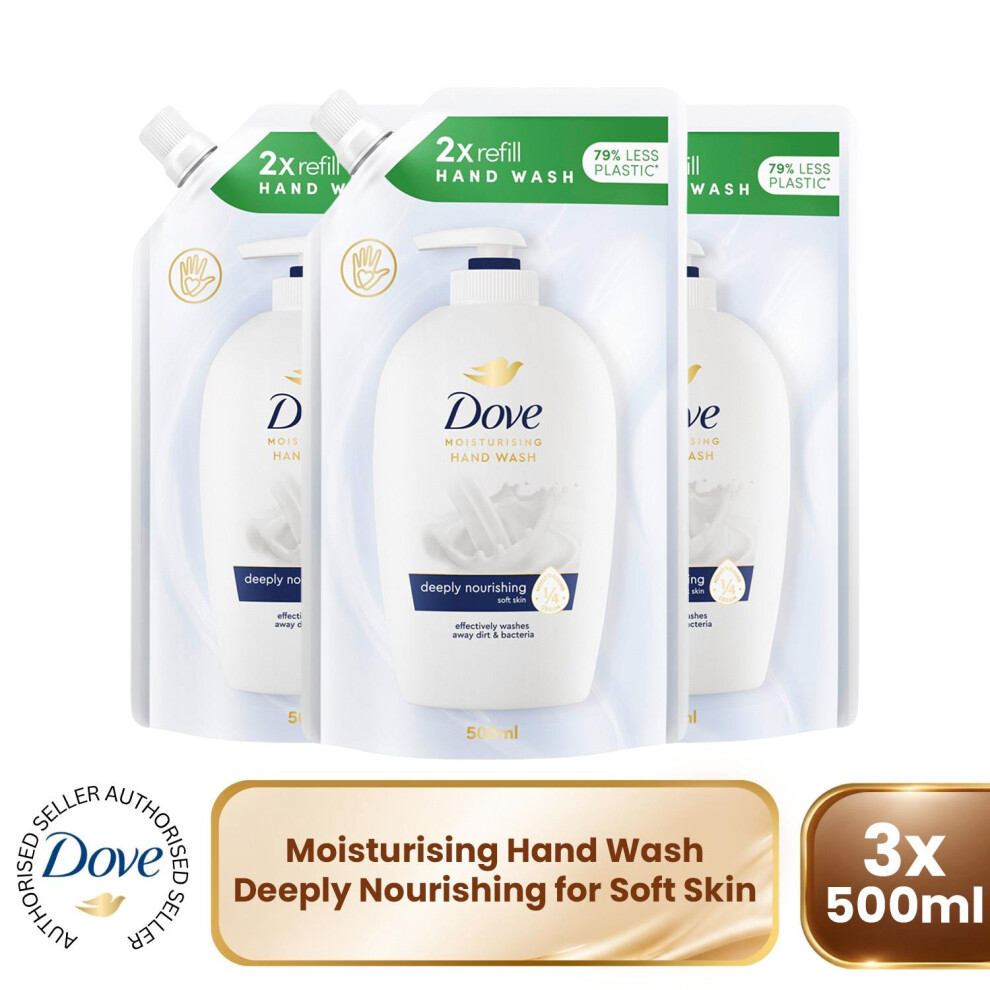 Dove White Moisturising Liquid 'Hand Wash' Refill 500Ml, 3 Pack In - Image 4
