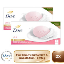 Dove Pink Moisturising Beauty Cream Bar for Soft & Smooth Skin, 6 x 90g, 3 Pack