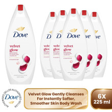 Dove Velvet Glow Body Wash 0% Sulfate SLES for Softer & Smoother Skin, 6x225ml
