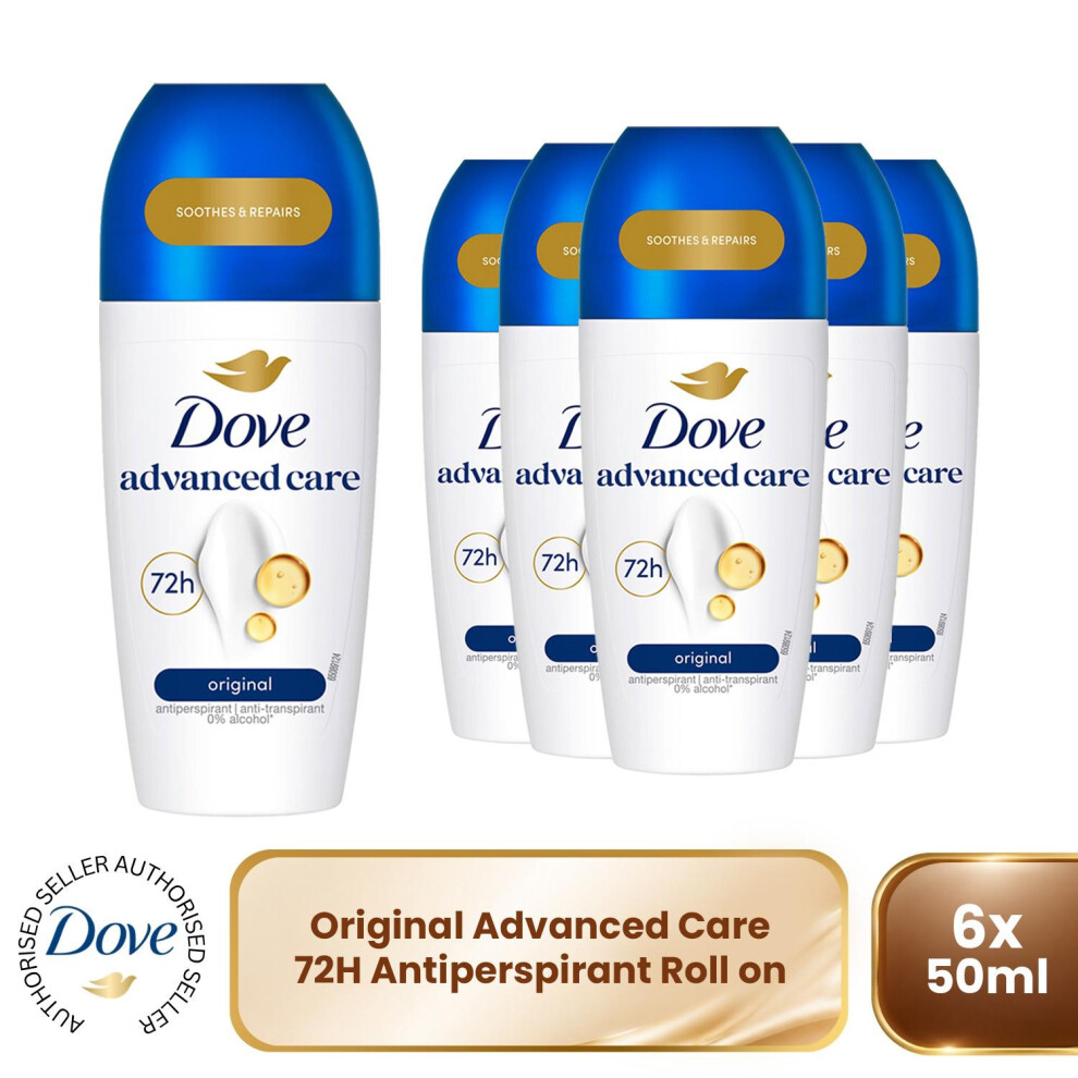 Dove Original Roll On Anti-Perspirant Long Lasting Fragrance 72H, 6X50ml