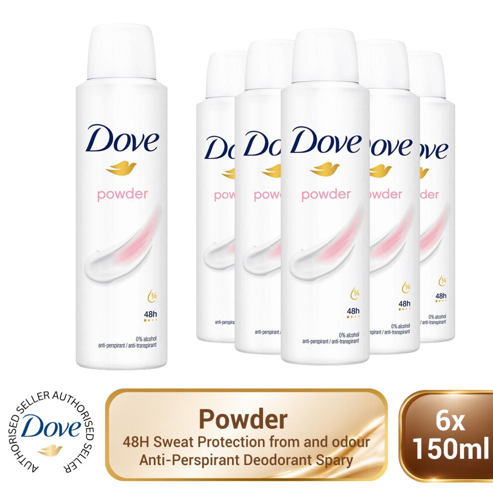 Dove Women's White Powder 'Antiperspirant' 48H Sweat Protection Deo For 150Ml,6Pk In - Image 8