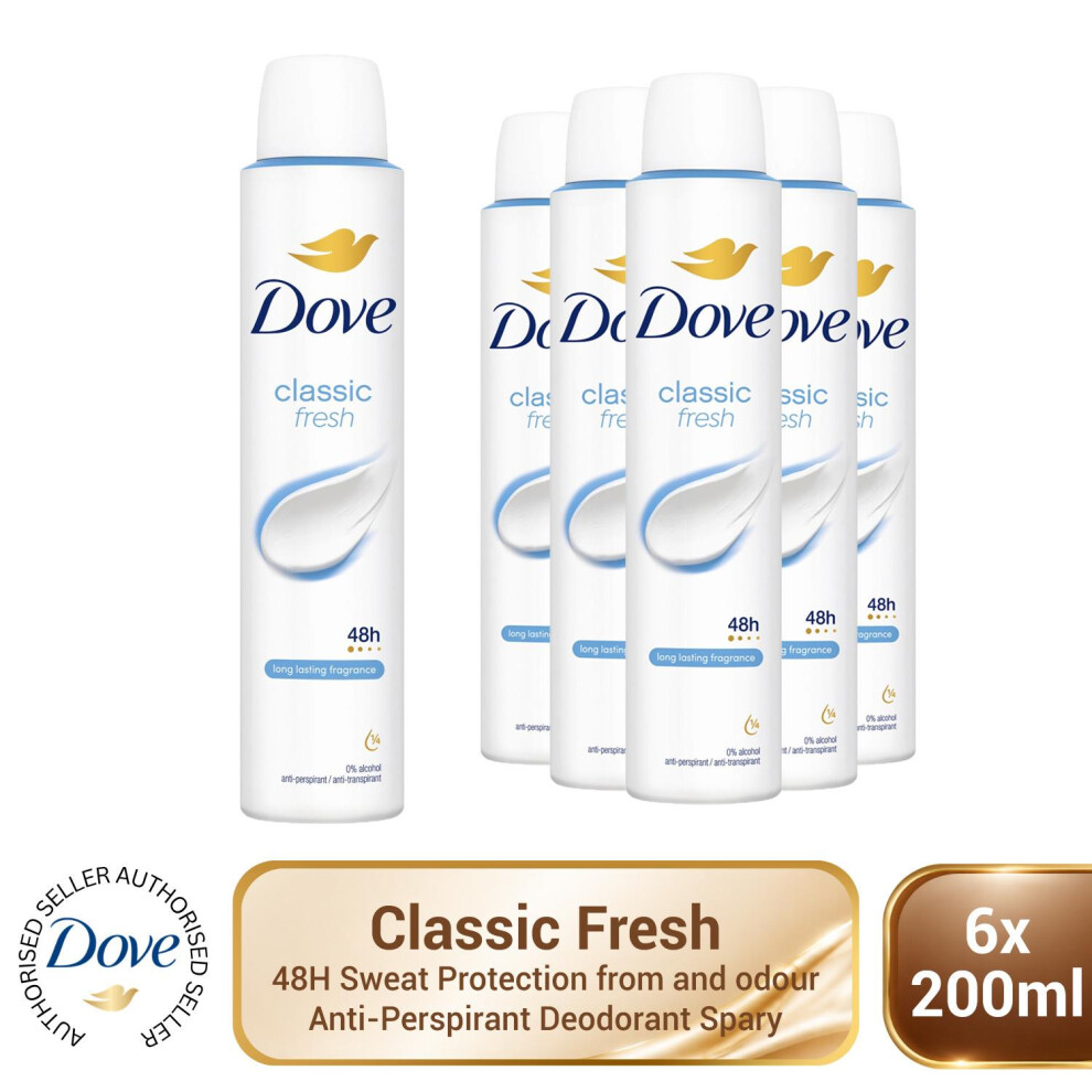 Dove Women's Cream/Light Anti-Perspirant Deodorant Classic 6X200ml, 48H Sweat Protection For - Image 6